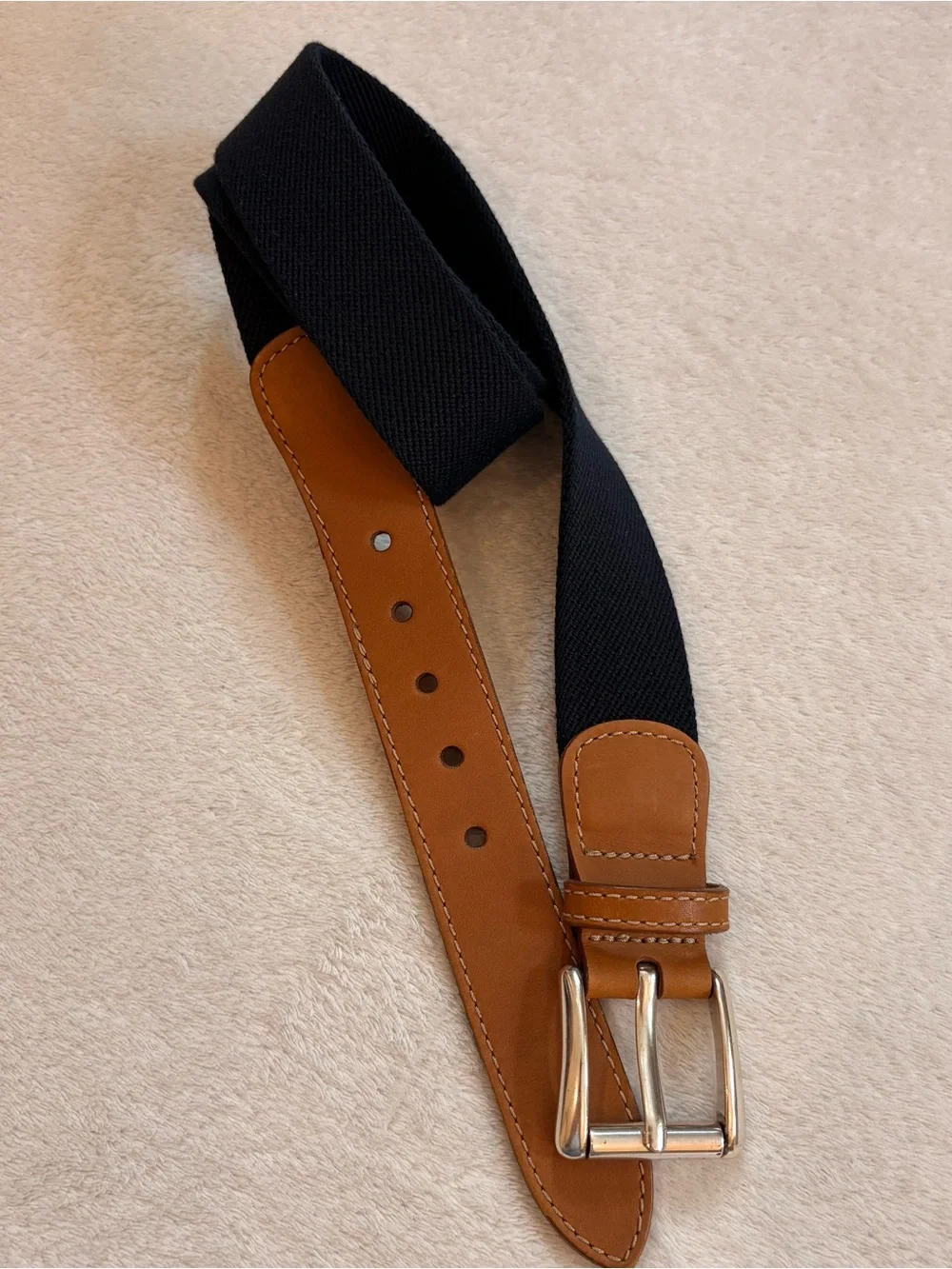 Men's Navy Wool Leather-Trim Surcingle Webbing Belt Sz 36
